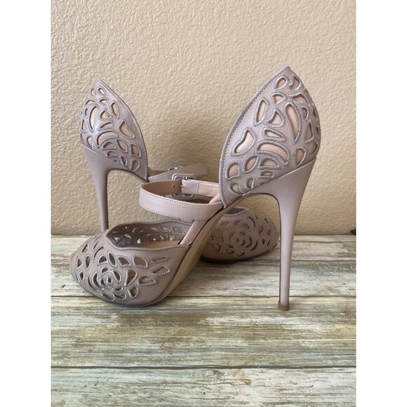 Valentino Garavani Nude Laser Cut Mary Jane Peep Toe Heels Sz 37 Made in Italy - Picture 13 of 15